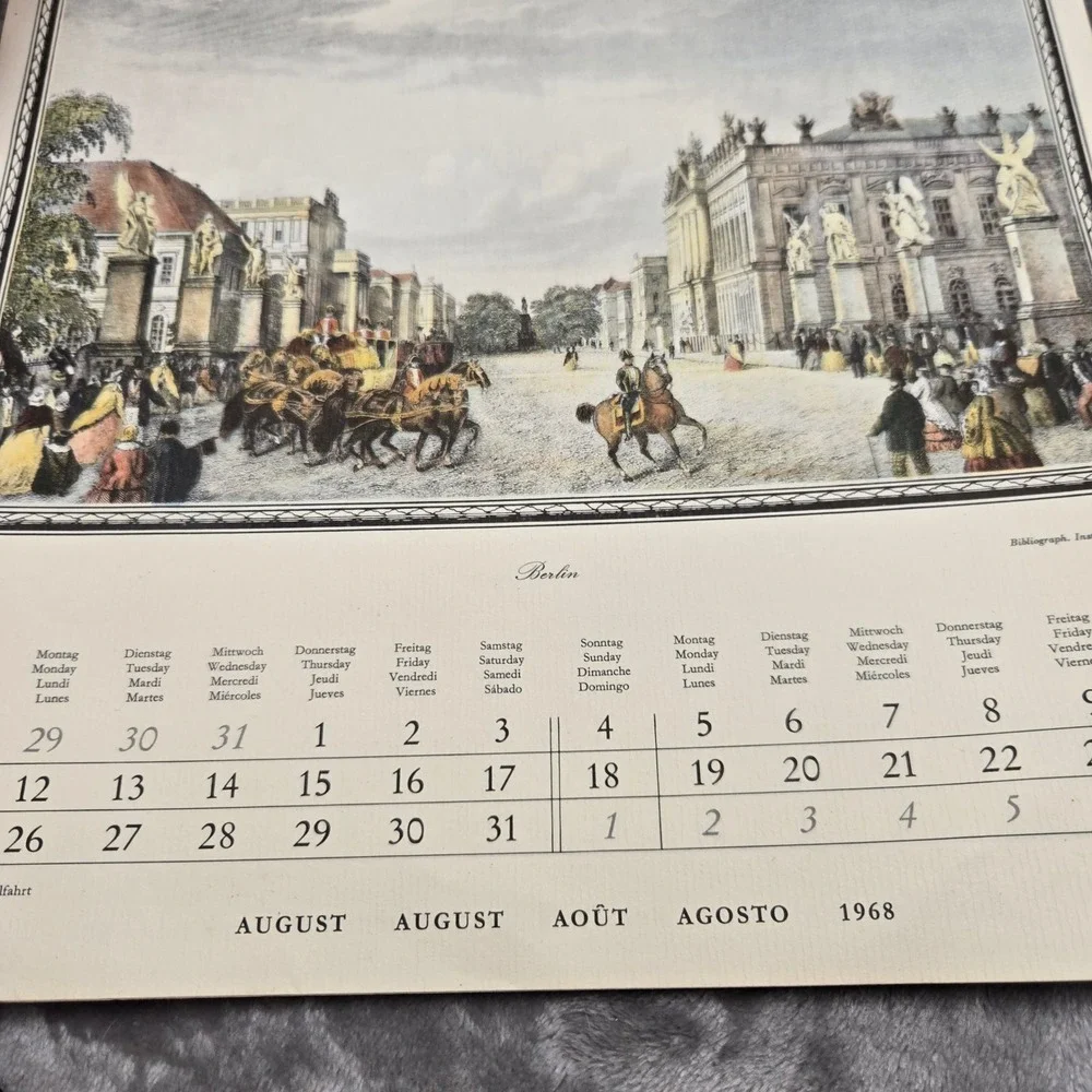 Vintage 1968 A Universe Calendar German Cities Illustrations Hamburg Würzburg